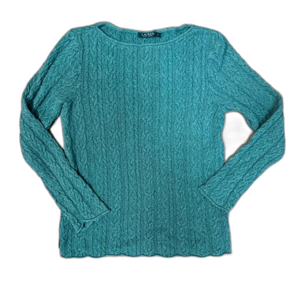 Vintage Ralph Lauren Teal Cotton Cable Knit Sweater